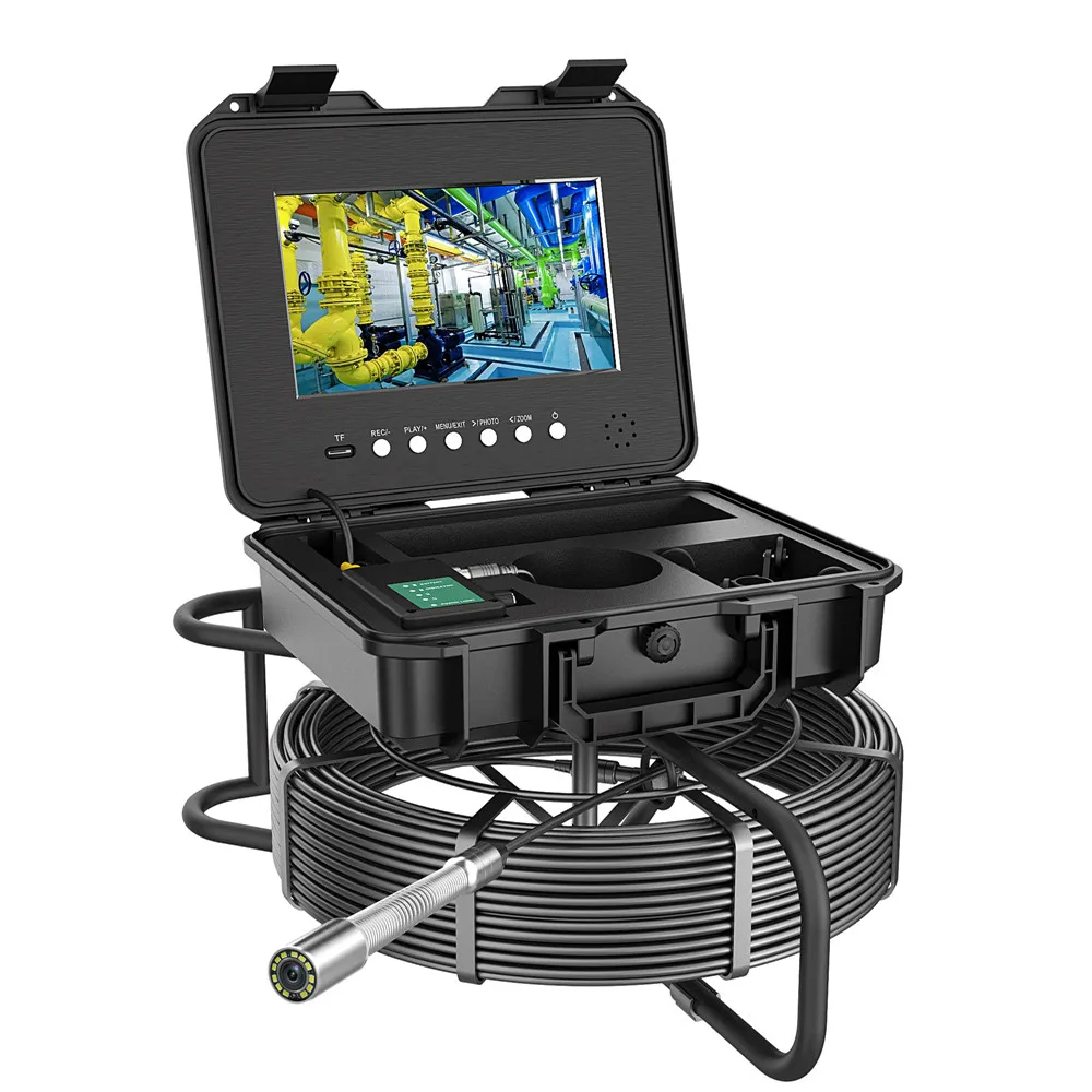 

10.1" IPS Pipe Sewer Inspection Camera Meter Counter DVR 7mm Cable Auto Self-Leveling 512hz Locator AHD 1080P