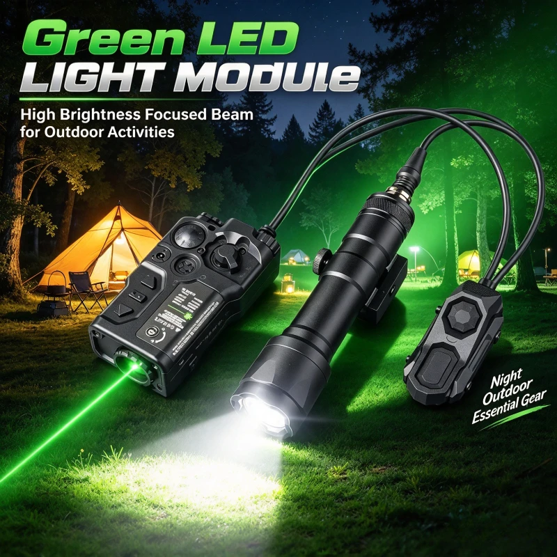 Green LED Illumination Module with Switch, High Bright Focus Beam, Adjustable Holder, Outdoor Night Accessory