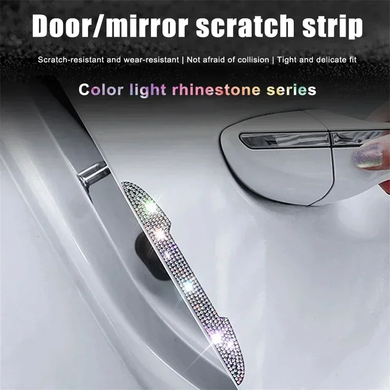 2/4PCS Diamond Car Rear View Mirror Sticker Universal Handle Car Rearview Mirror Door Edge Protector Bling Decoration Decals