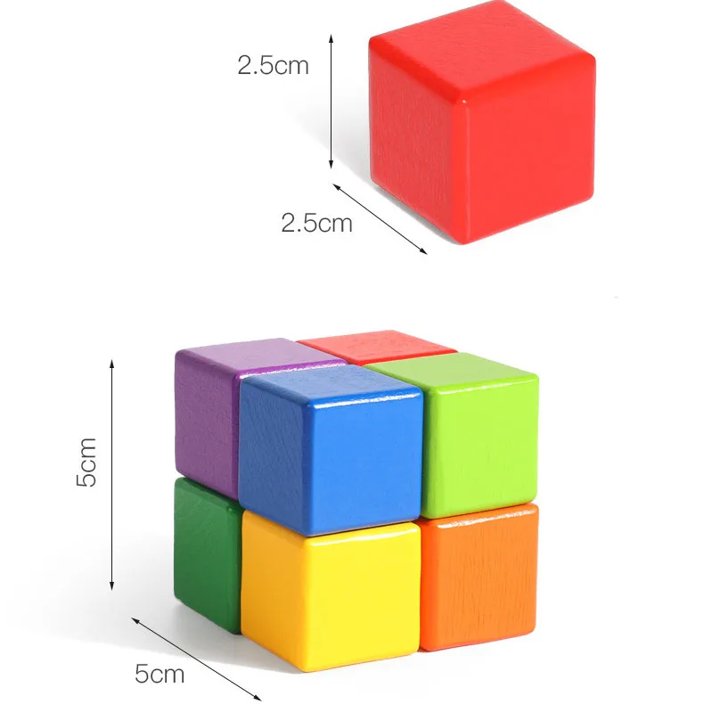 100pcs/bag 2.5X2.5CM Wooden Colorful Cubes Building Blocks Toy Baby Color and Geometric Shape Wood Educational Toys for Children