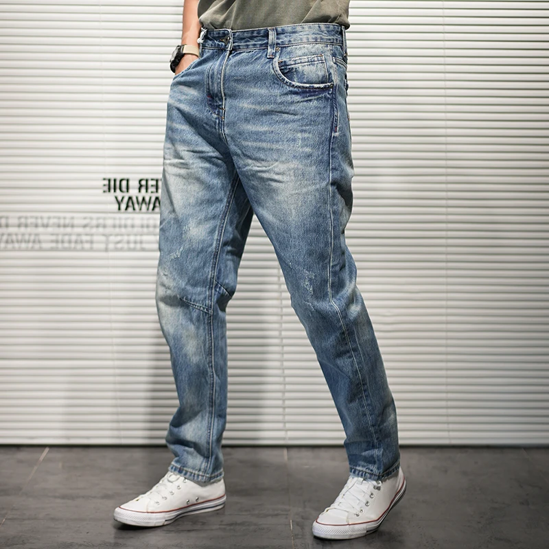 

Spring and autumn new straight leg jeans men's loose fashion brand light blue wash pants