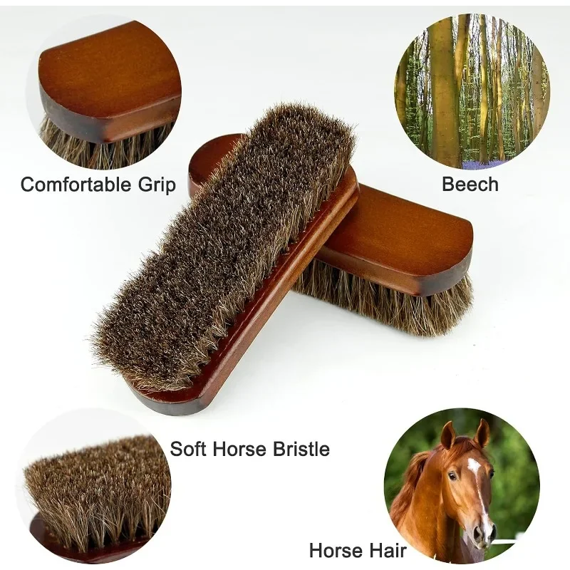 New Horsehair Leather Textile Cleaning Brush for Car Interior Furniture Apparel Bag Shine Polishing Brush Auto Wash Accessories