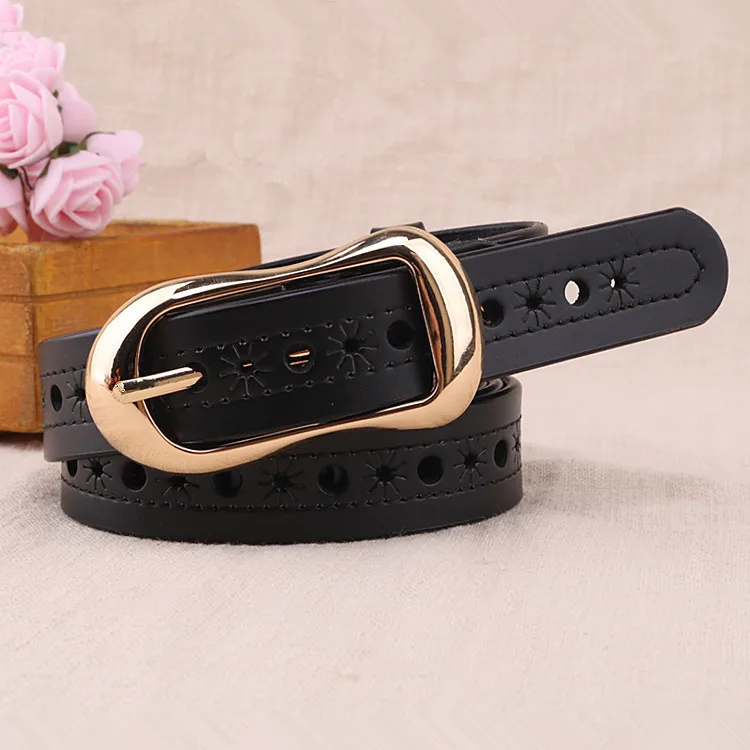 حزام رفيع مزخرف للطلاب على الطراز الكوري حزام جينز أنيق من جلد البقر الكوري حزام مجوف متعدد الاستخدامات