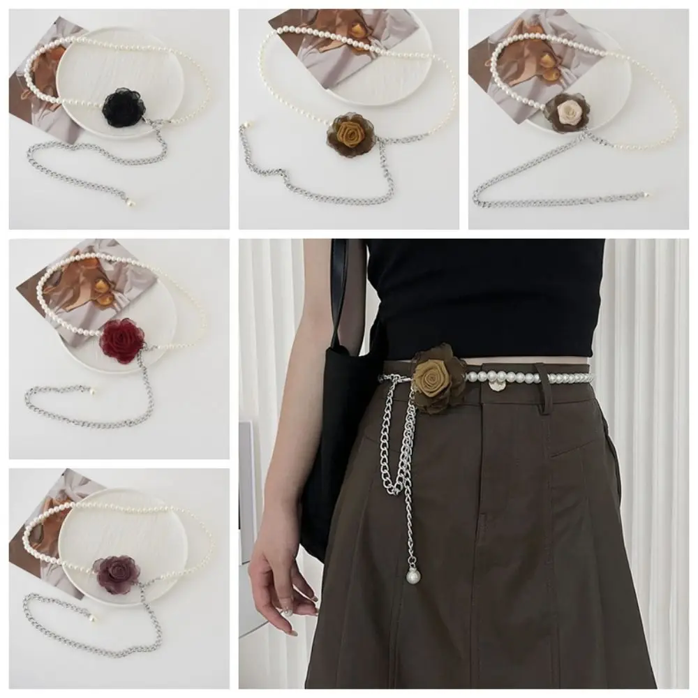 

All-match Camellia Waist Chain Dress Accessories Pearl Flowers Body Chain Thin Belts Women Belts Women Waist Chain Ladies