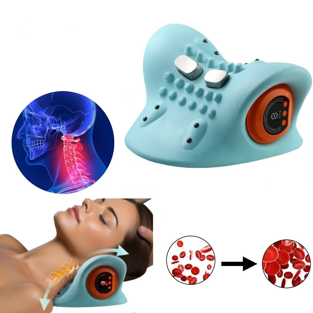 Electric Neck Massager Pillow Ems Pulse Neck Stretcher Cervical Traction Heating Cervical Chiropractic Traction Pillow Massage