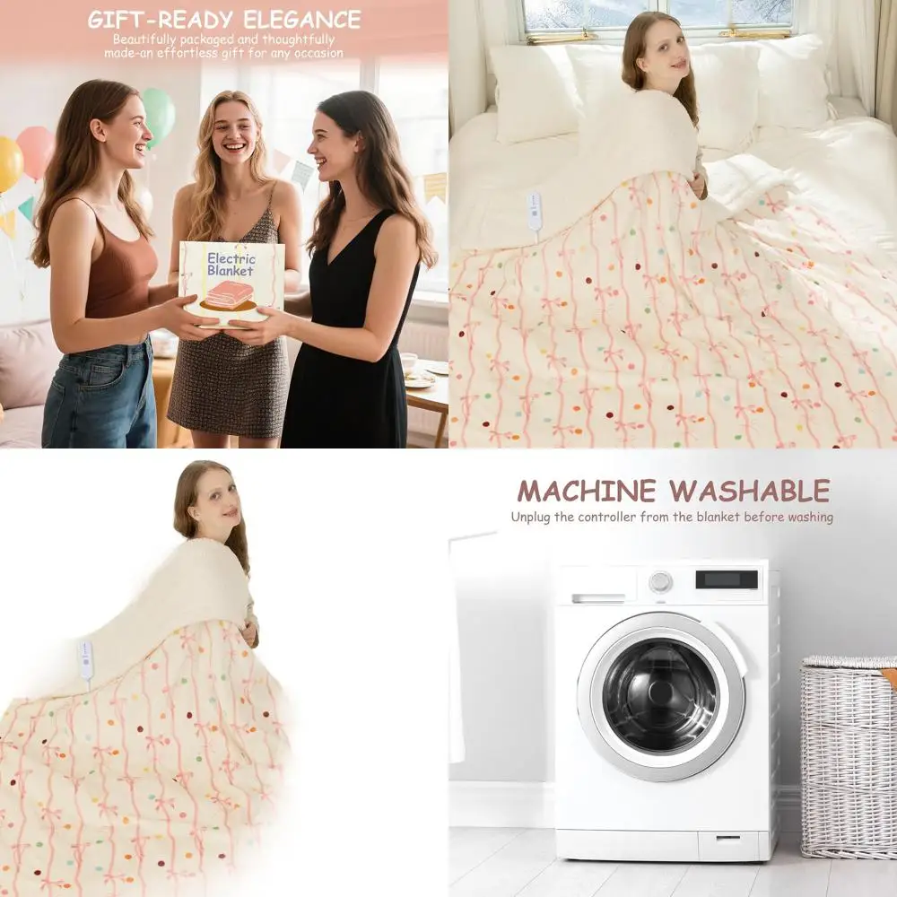 

Twin Size 62 x 84 Pink Bow Sherpa Electric Blanket with 5 Heat Settings and 10-Hour Auto-Off