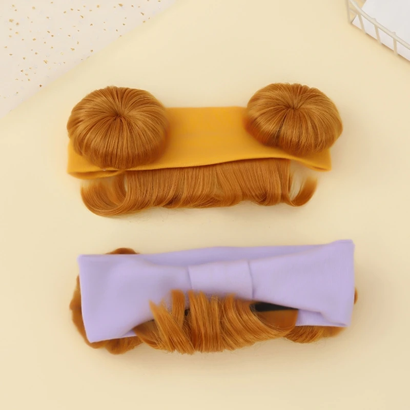 Diadema niña doble moño con flequillo y peluca rubia para bebé