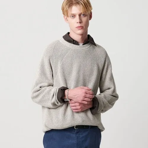 

Autumn Winter Men's Knitted Cotton Sweater Loose round Ne Air Flow Spun Cotton 3D Texture Artistic Sle Long Sve T-irt