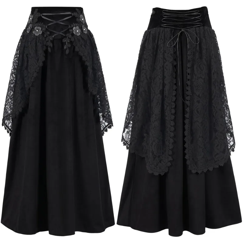 

New Vintage Gothic Style Velvet Lace Flower Net Mid-length Bustier Dresses Children's Dresses Medieval Festival Play Costumes