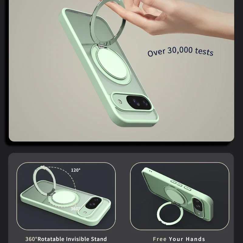 تصميم الدرع 360 °   حافظة شفافة بحامل مغناطيسي قابل للدوران لهاتف Google Pixel 10A 9 Pro XL غطاء خلفي عازل للمسند الهوائي المقاوم للصدمات