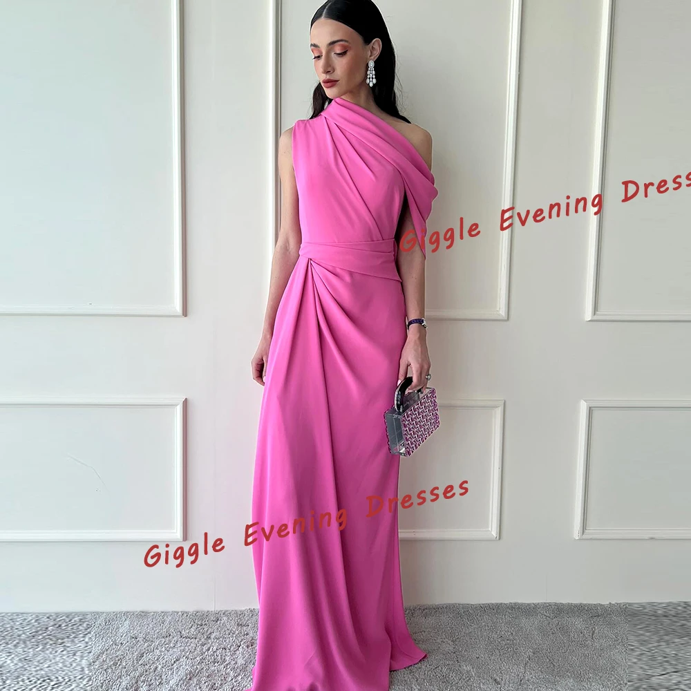 

Giggle Crepe One-Shoulder Pretty Prom Gown Saudi Arab Elegance Summer Pleating Floor-Length Evening Party Dresses for Women 2024