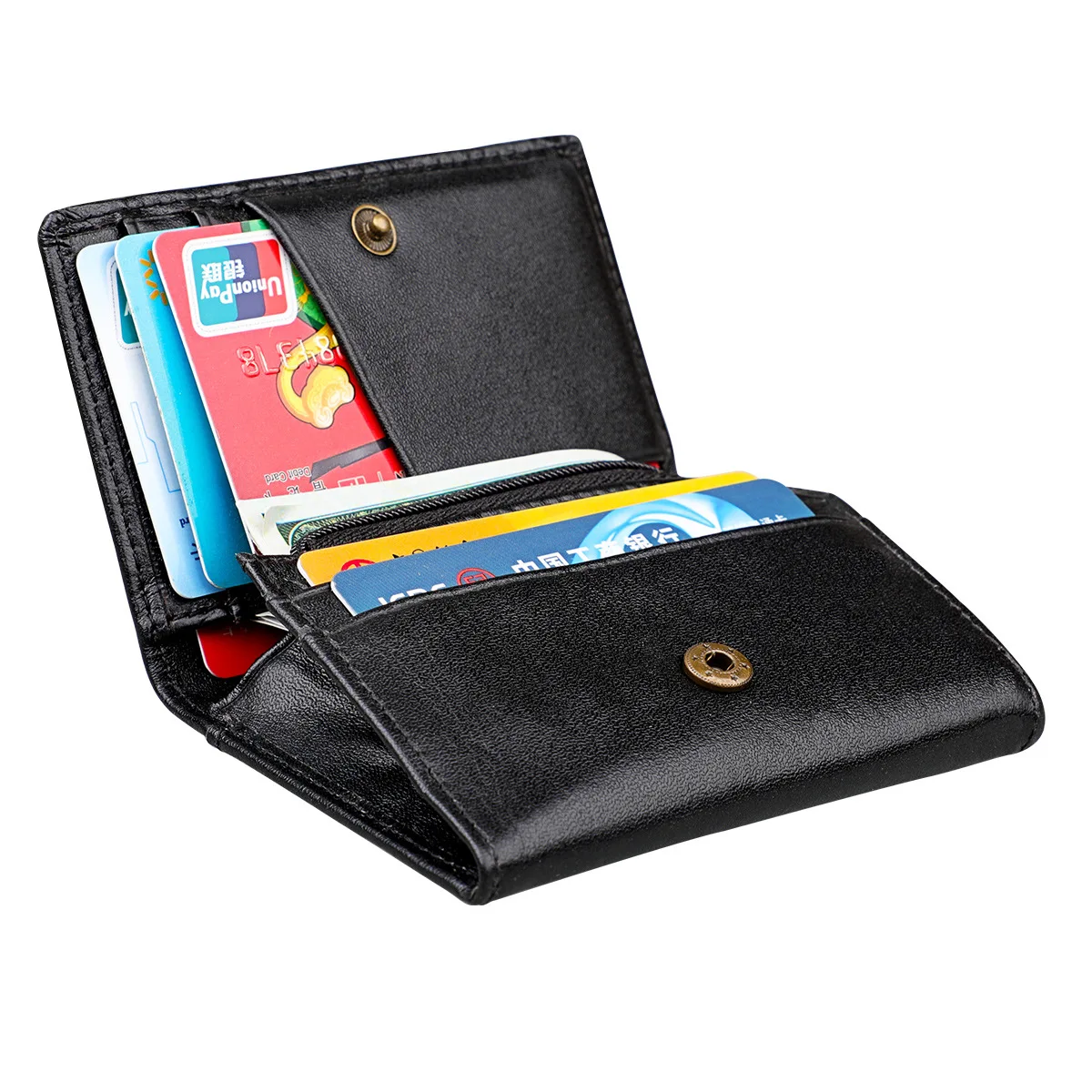 Genuine Leather Small Card Wallet for Men Zipper Coin Purse Mini Money Bag RFID Credit Card Holder Red Black Wallets for Women