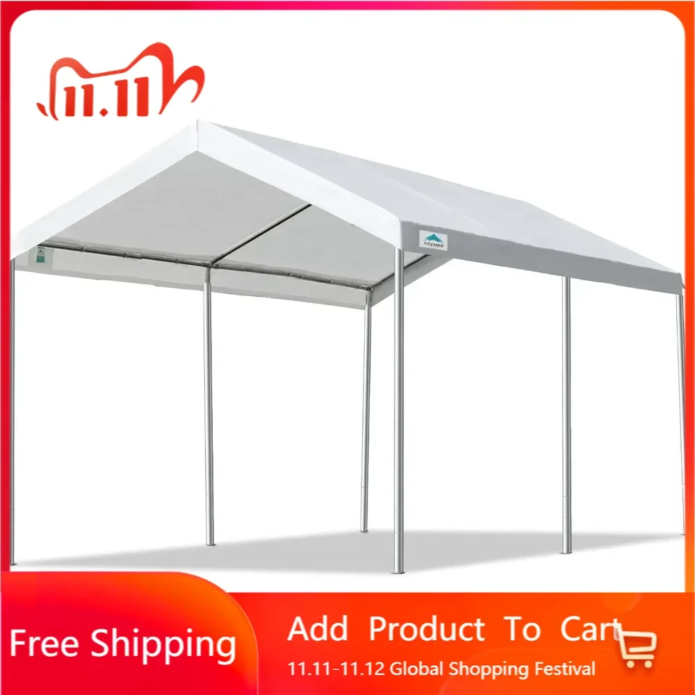 

10x15 ft Heavy Duty Carport Potable Car Canopy Garage Party Tent Boat Shelter, Adjustable Height from 9.5 ft to 11 ft, White