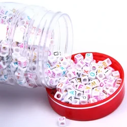 100pcs Rainbow Rubber Band Accessories Manual Diy White Letter Beads Acrylic Beads Children's Educational Toys 0.6cm  Loom