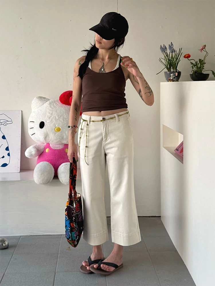 

mat Casual Micro-flared Pants New Color Beige Cotton Blend Comfortable Fit Summer Collection SpenPa Women's Faion