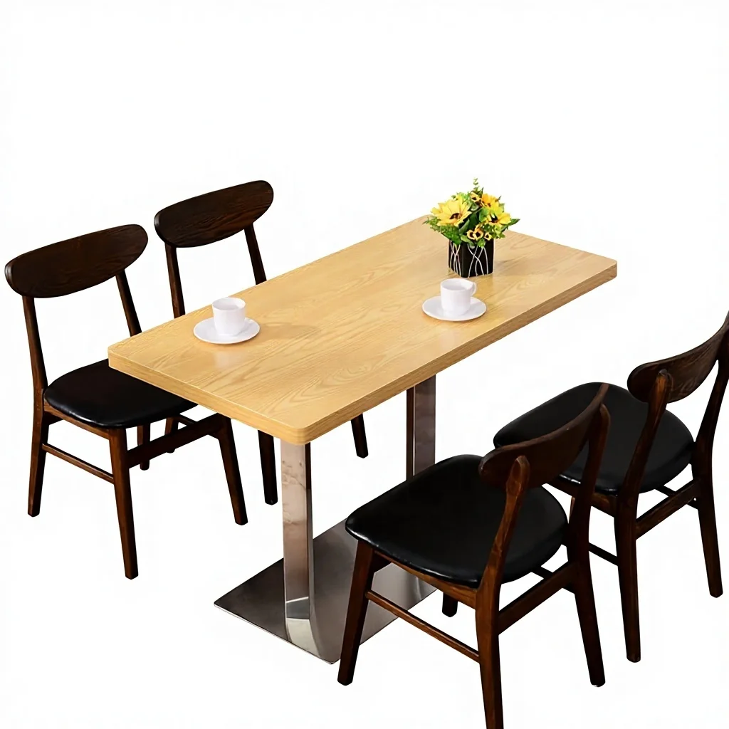 //Wooden Square Dining Table Set Fireproof Panel Detachable Assembly For Restaurant Milk Tea Dessert Fast Food Shops