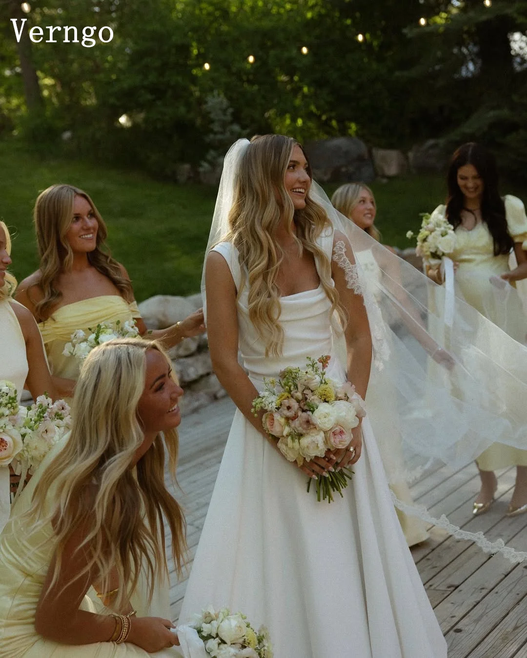 Verngo-vestido de novia de crepé marfil, tirantes finos, línea A, vestidos de novia elegantes para mujer, vestidos de novia con tren personalizado