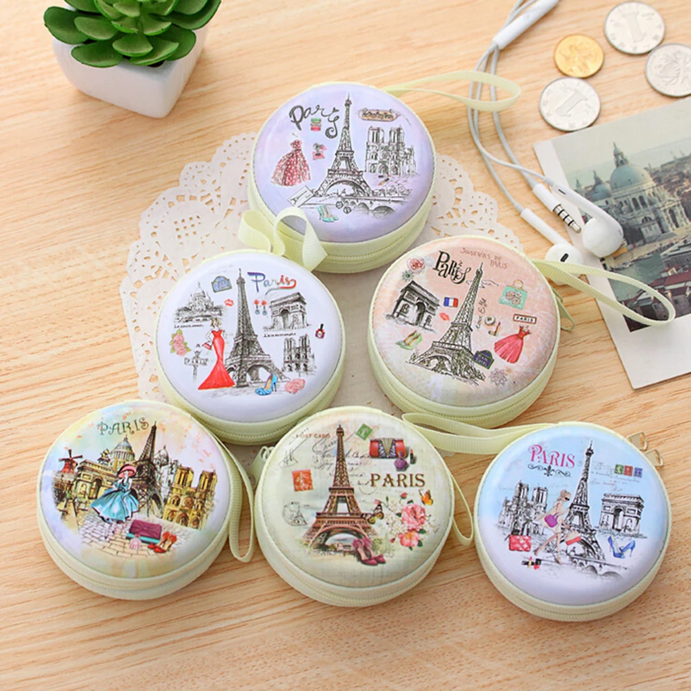 Hot Cute Round Headset Paris Eiffel Zipper Coin Purse Unisex Women Mini Coin Bag Key MIni Wallet Pouch Bag New