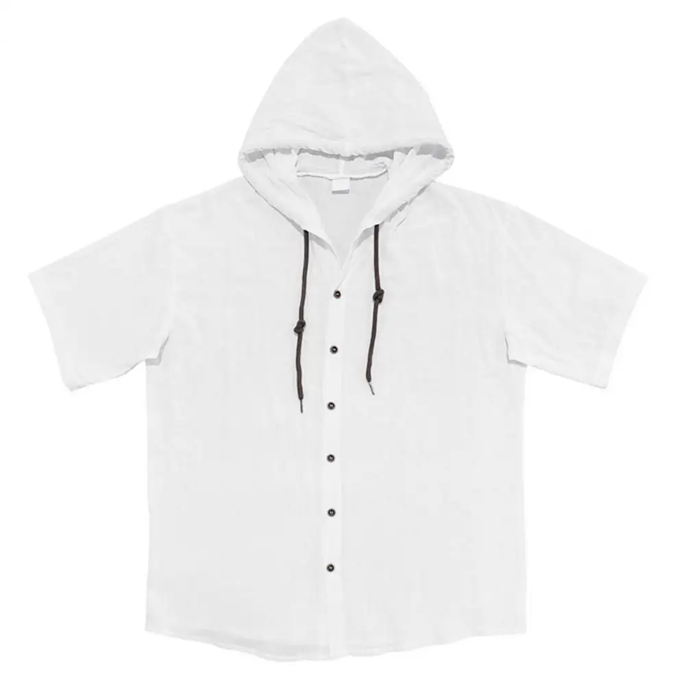 

Summer Men's Linen Shirt Solid Streetwear Long Sleeve Hoodie Cardigan Clothing For Men Button Tops Casual Loose Men Hooded Shirt