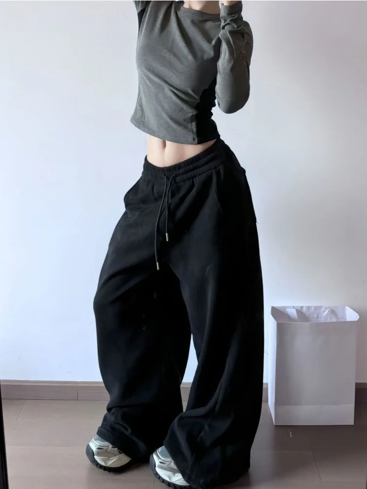 HOUZHOU Y2k Vintage Baggy Warm Sweatpants Pink Thick Korean Fashion Oversized Pants Harajuku Streetwear Trousers Winter Autumn