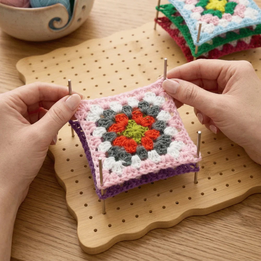Gift DIY Crochet Blocking Boards Square Wooden Knitting Board Reusable Handcrafted Pottery Clay Base Plug Board Purse Bags