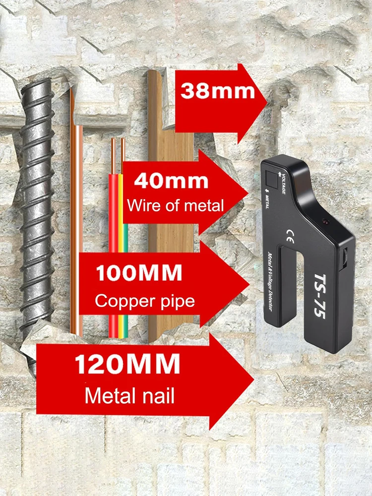Multifunctional ABS Wall Scanner 2-in-1 Metal Detector Pointer AC Wire Cable TS75 Voltage Sensor for Indoor Decoration Structure