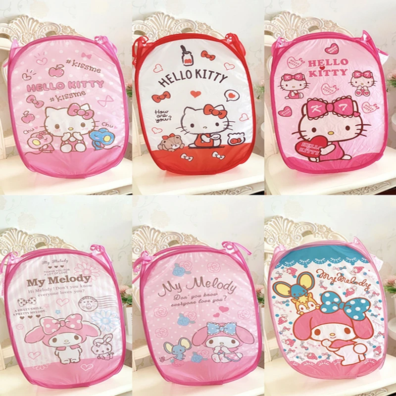 Hellokitty Portable Dirty Clothes Storage Basket Cartoon Toys Dirty Clothes Basket Foldable Net Surface Housewear & Furnishings