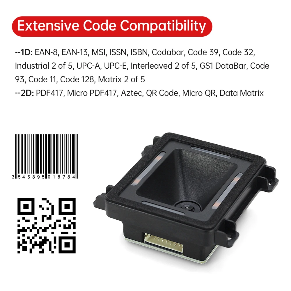 Embedded Barcode Scanner Self-Induction 1D 2D QR Bar Code Reader Module Support RS-232/ TTL/USB Auto Scanning for Gate Machine