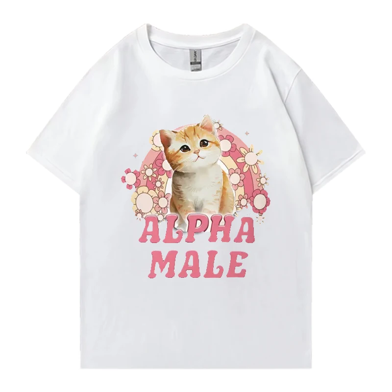 Alpha Male Cute Kitten Rainbow Graphics T Shirt Men Women Funny Cat Casual T-Shirt Fashion Cotton Short Sleeve Unisex Streetwear