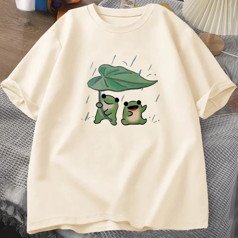 Summer Frog Cute T-shirts Interesting Frog Print T-shirts Men's and Women's Casual Short-sleeved Pure Cotton Streetwear