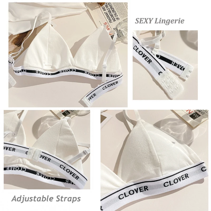 2PCS/Set Sexy Women Cotton Bras Push Up Lingerie French Triangle Cup Bra Wire Free Brassiere Underwear Female Intimates Bralette