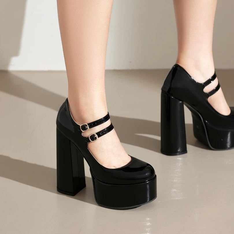 Double Row Buckle Shallow Hollowed Out Elegant Noble Trendy High Heels Platform Ultra-High And Thick Heels Elegant Pumps