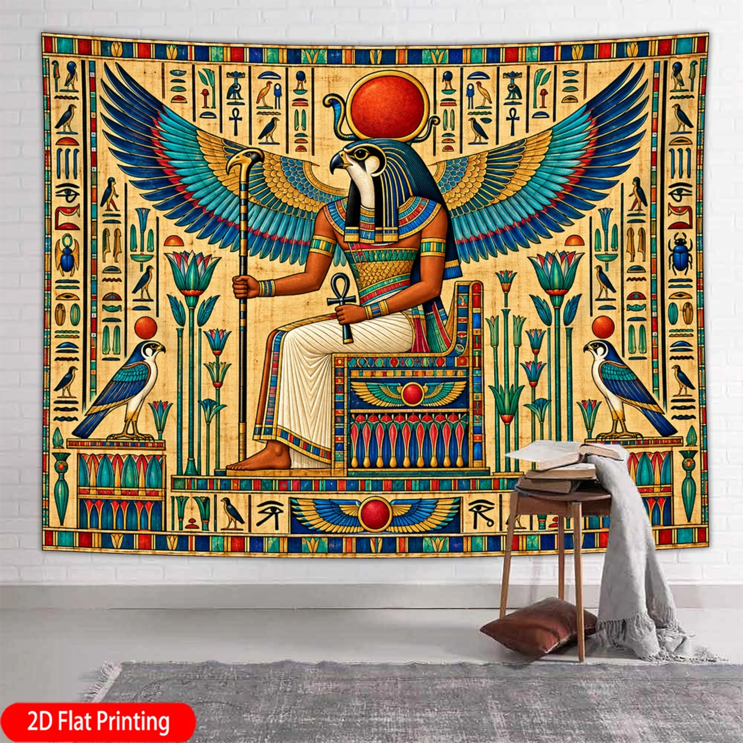 Vibrant Egyptian Pharaoh Goddess Wall Tapestry Boho Chic Mythology Art Hanging Decor for Living Room Bedroom