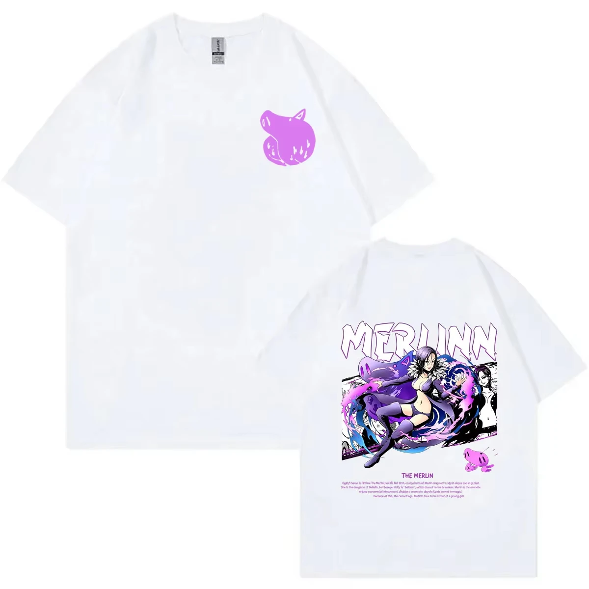 Summer Hot Sale Anime The Seven Deadly Sins Boar's Sin of Gluttony Merlin T-shirt Unisex Hip Hop Harajuku Gothic Round T-shirt - view 2
