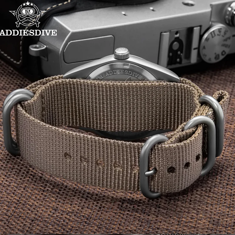 ADDIESDIVE 36mm męski zegarek nylonowy pasek VH31 ruch stal nierdzewna 316L Luminous 100M wodoodporna obudowa piaskowana zegarek kwarcowy