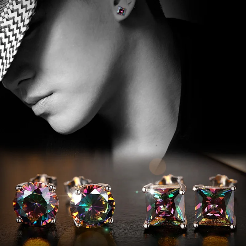 Regenbogenförmige Kubische Zirkonia-Ohrringe im Minimalistischen Stil, 6/8mm Rund- und Quadrat-Design, Eleganter 7-Farben-Schmuck für Frauen