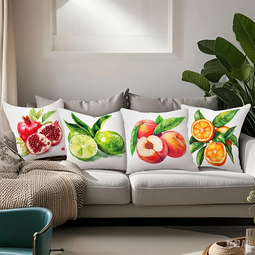 Decorative Fruit Botanical Print Pillowcase Set for Bedroom Home Accent Cushion Covers Square Throw Pillow 4pcs