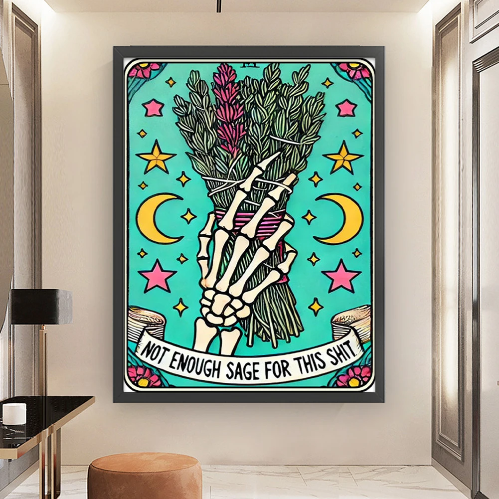 

Полная вышивка Эко-хлопковая нить 11CT Принт Скелет Таро Вышивка крестиком 50x65см