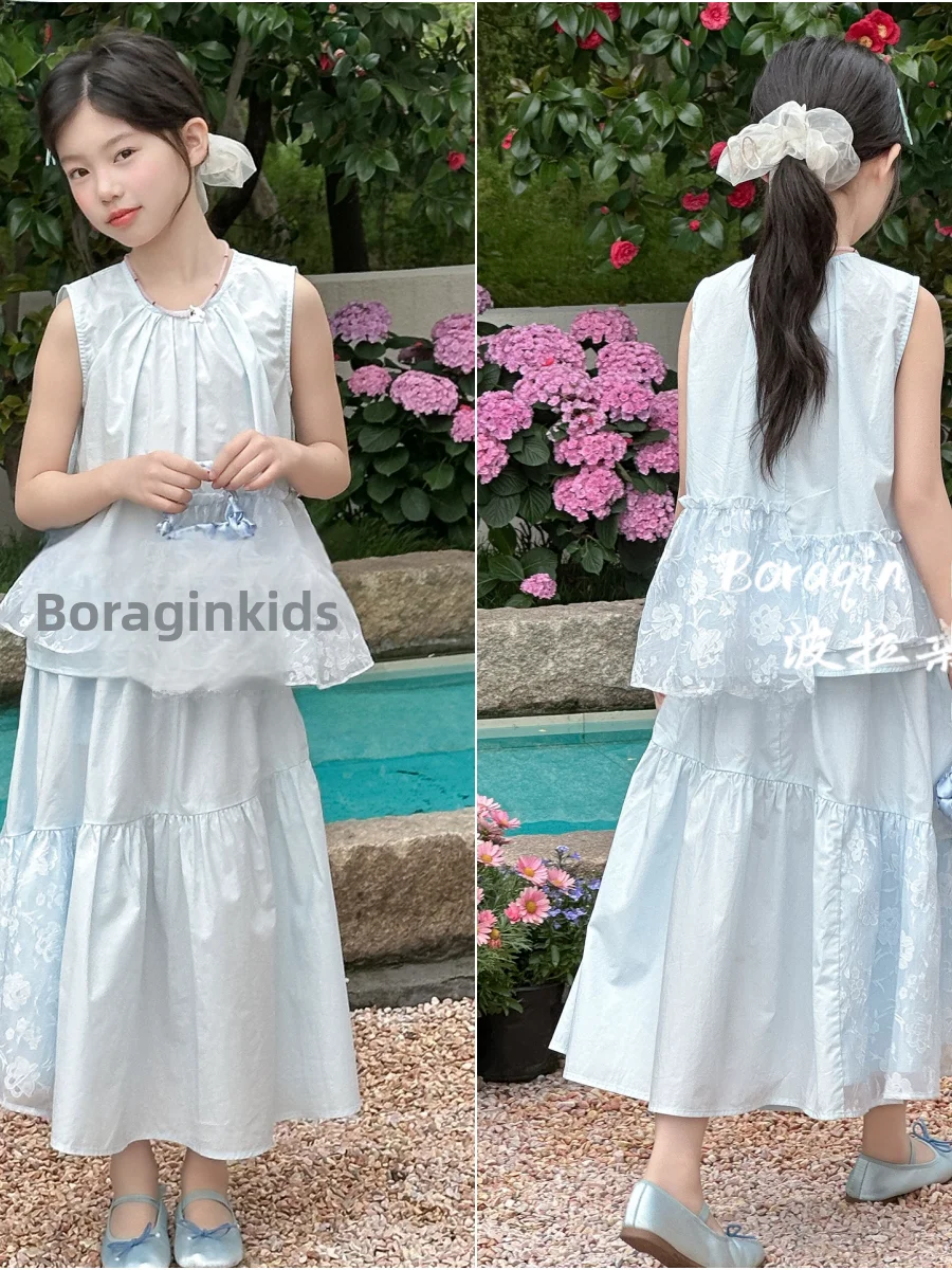 boraqin-completo-estivo-per-bambini-stile-coreano-set-gilet-e-gonna-floreale-design-floreale-monocolore-traspirante-e-comodo