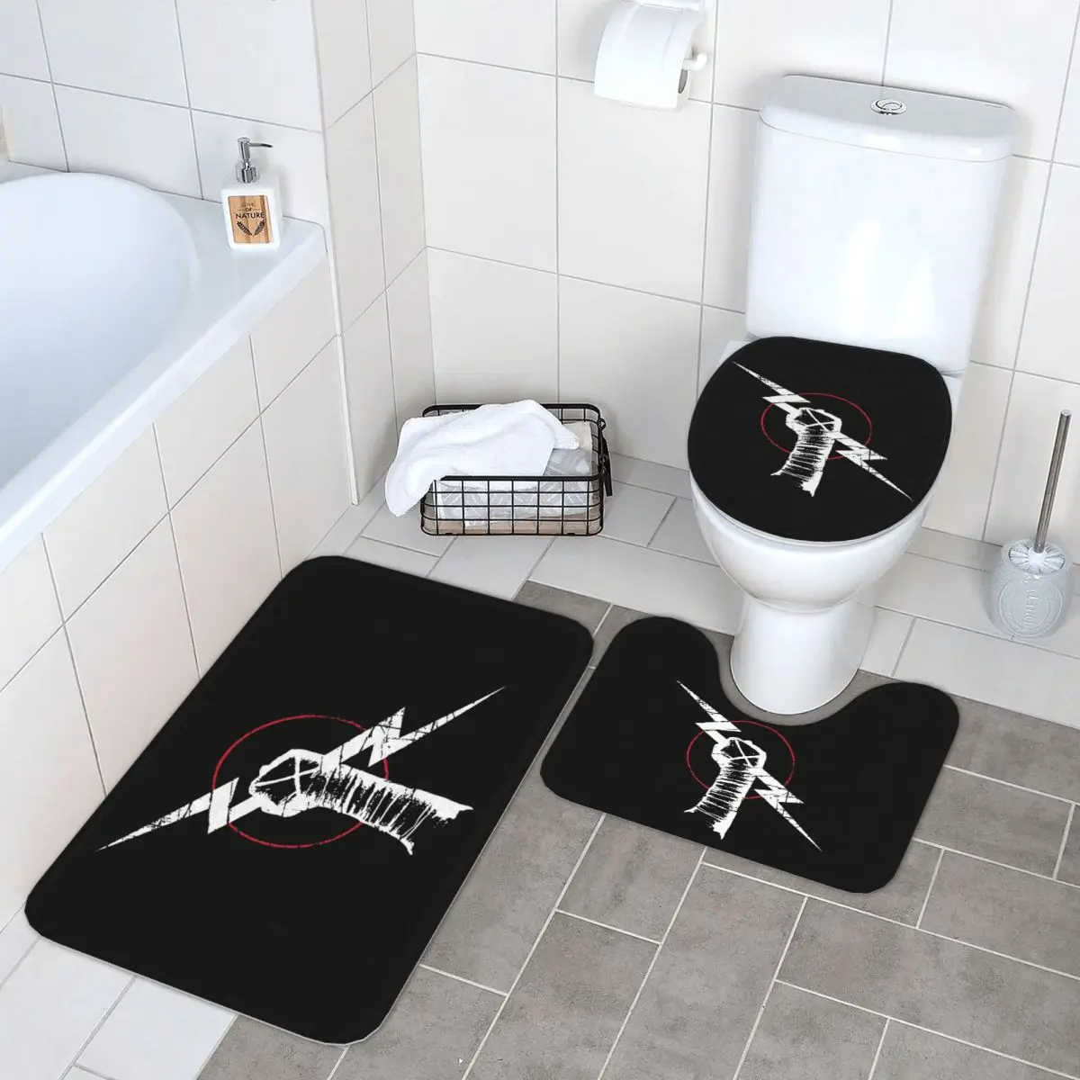 

Cm Punk Logo 3 шт. Коврик для ванной Набор для ванной комнаты Крышка унитаза Домашний декор Нескользящий ковер Напольный коврик