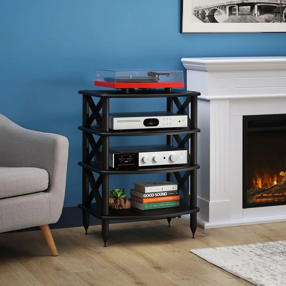 Pangea Audio-Vulcan X 4 Shelf Audio Rack, Media Stand, Componentes do Gabinete, Rosenut Red