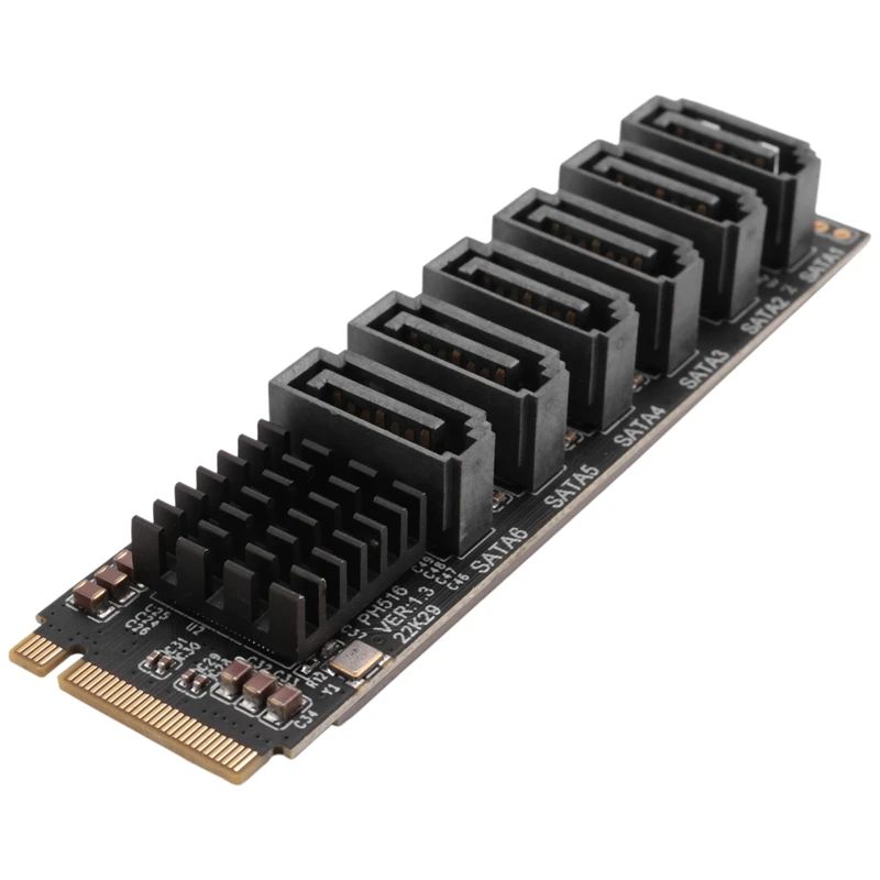 

Переходная карта M.2 MKEY PCI-E Карта адаптера PCIE M.2 NVME к SATA3.0 PCIE к SATA 6Gpbsx6-портовая карта расширения ASM1166