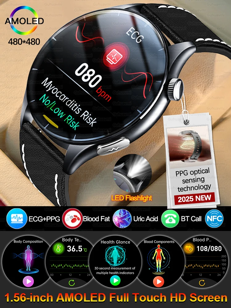 2025 Nieuwe NFC + ECG + PPG Gezondheid Smart Horloge BMI Vet Hartslag Bloeddruk Horloge 380 mAh BT Oproep IP68 Waterdichte Sportarmband - afbeelding 2