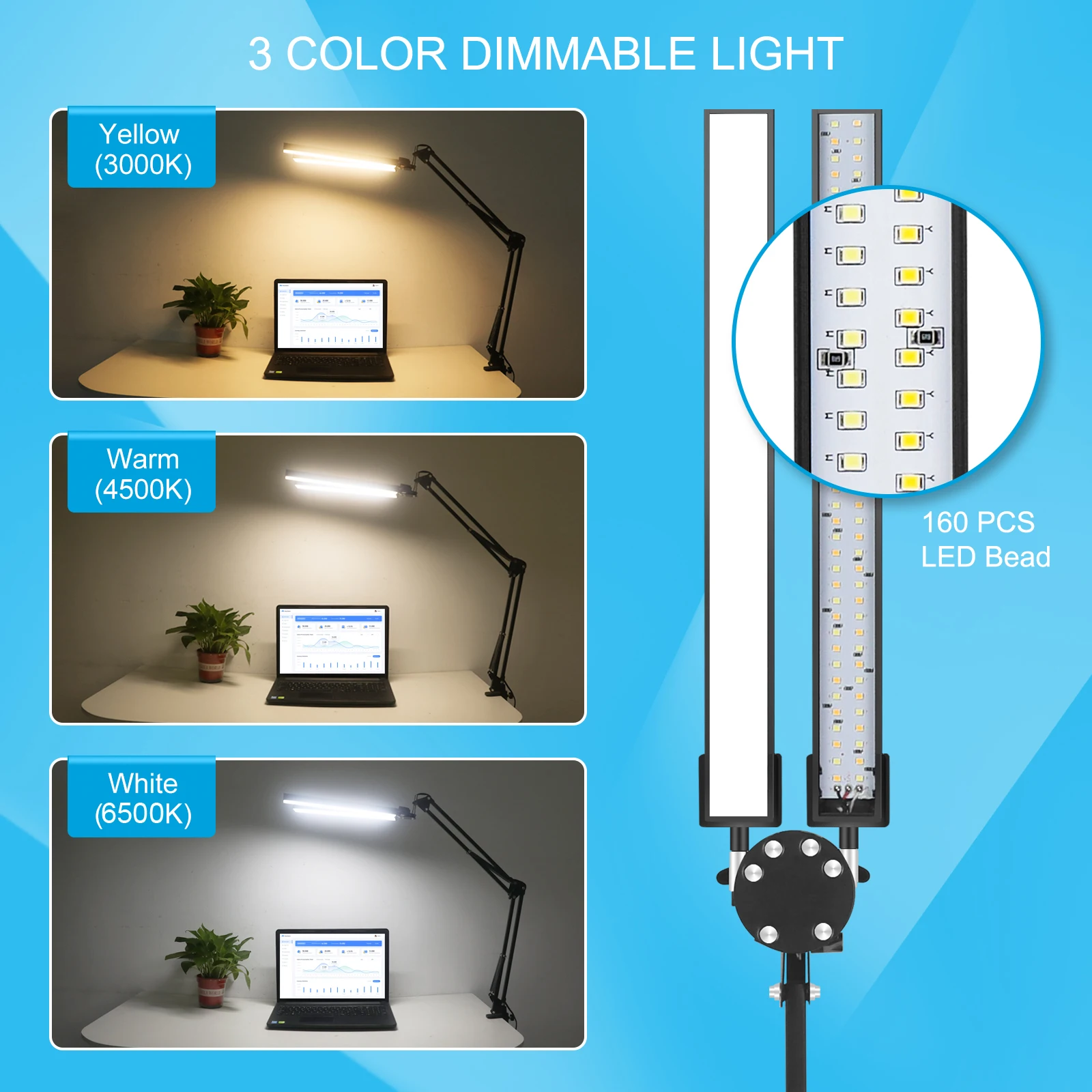 Imagem -02 - Newacalox-led Lâmpada de Mesa para Home Office Lâmpada de Mesa Dupla Cabeça com Braçadeira Braço Balanço Flexível Stepless Regulável Modos de Cor 24w