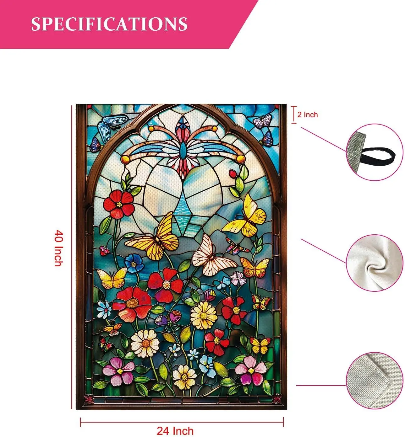 Timeless Stained Wooden Window Floral Elegance and Butterflies Spring Garden Flag Vertical Double Sided Spring Summer Garden Fla