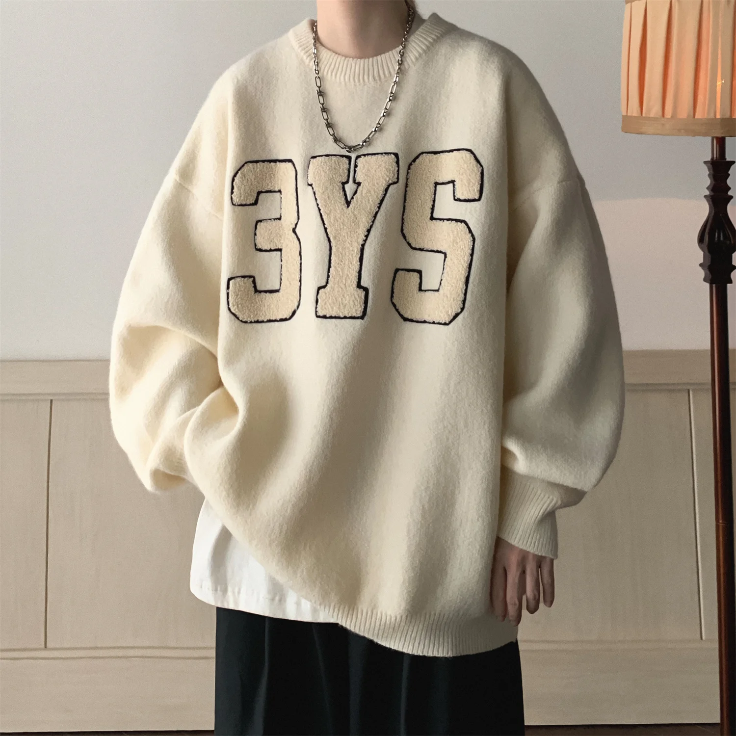 

Мужской вязаный свитер с круглым вырезом, повседневный, осенне-зимний, с буквенным принтом, свободного кроя, базовый, в стиле Гонконг