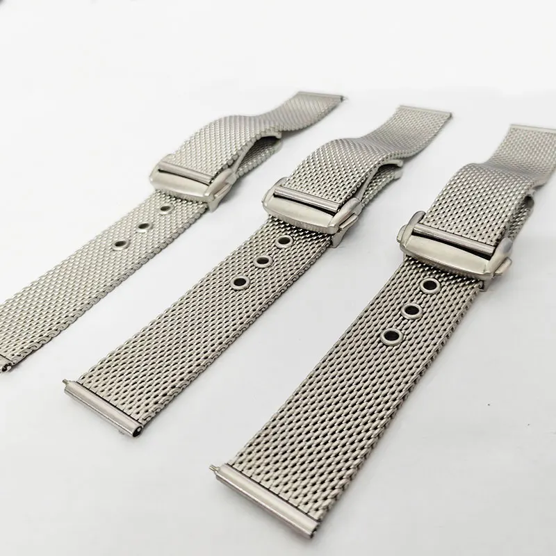 Straps For Omega Seamaster 20mm Silver Mesh Bracelet Flat Interface Stainless Steel Watch Strap Breathable Lightweight Design