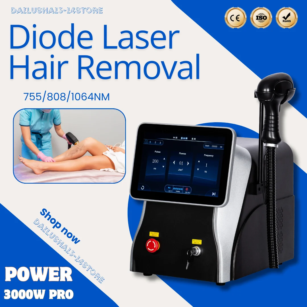 

Professional Diode Laser 755 808 1064nm Hair Removal Machine Cooling Head Painless Laser Epilator Face Body Hair Removal