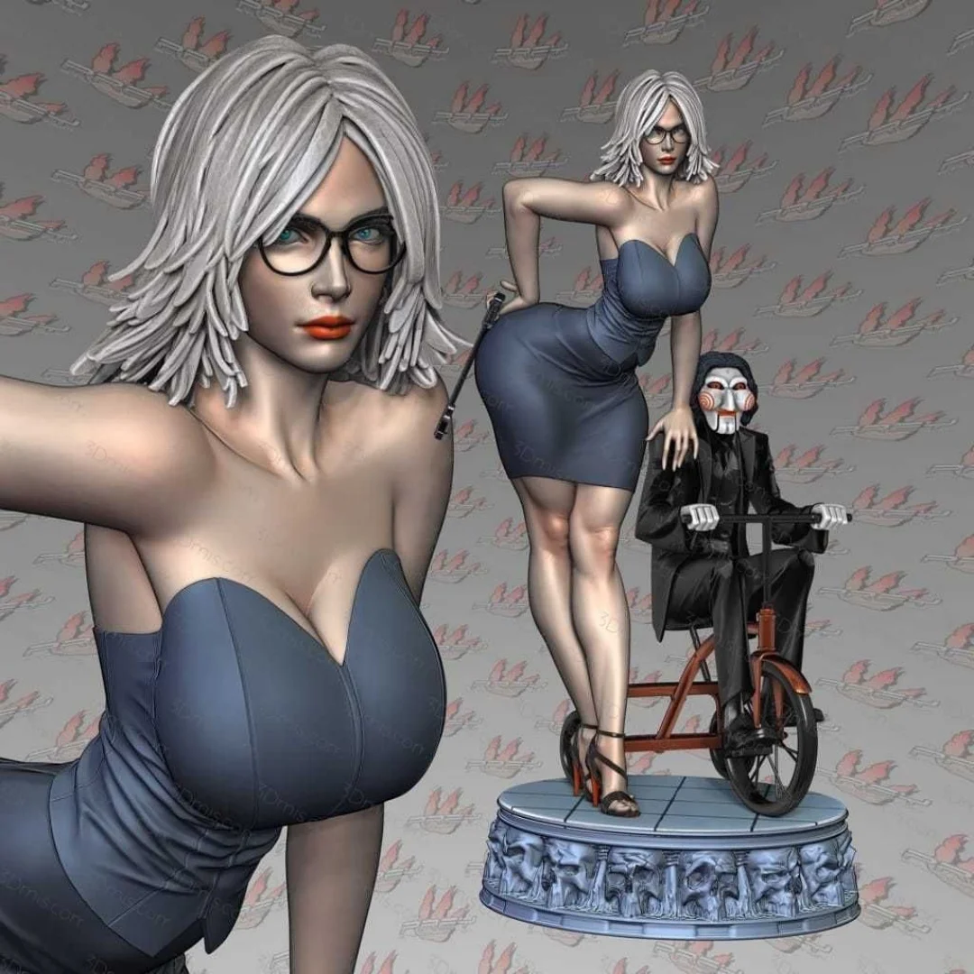 

1/24 Scale 80mm Resin Figure The chainsaw girl and the clown on the bike Model Kit Unassembled Unpainted 3D printing toy 1304