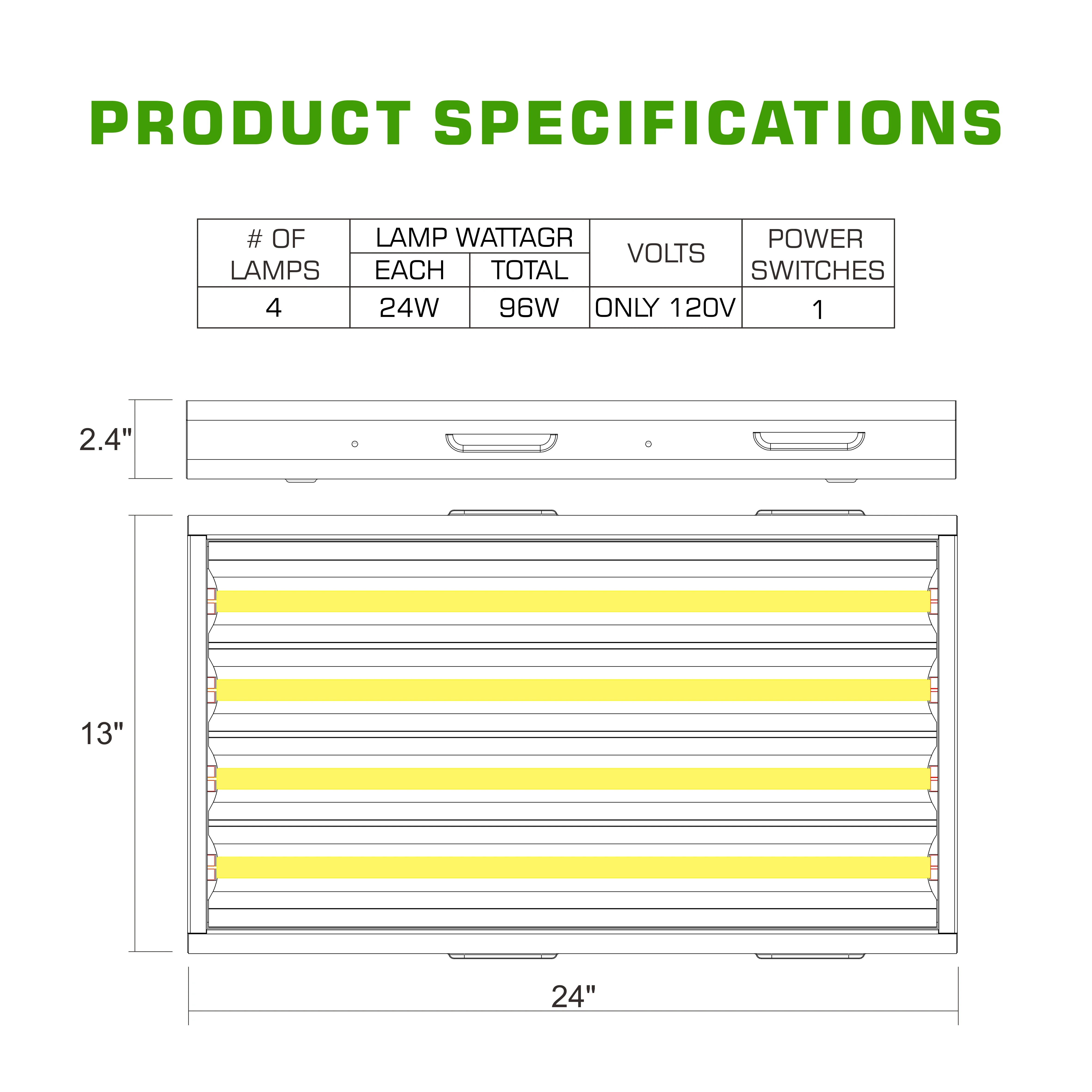 T5 Fluorescent Grow Light 4FT 24W 4-Light Reflector Fixture HO Bulbs Included for  Indoor Plants Growing T5 Grow Lights Fixtures